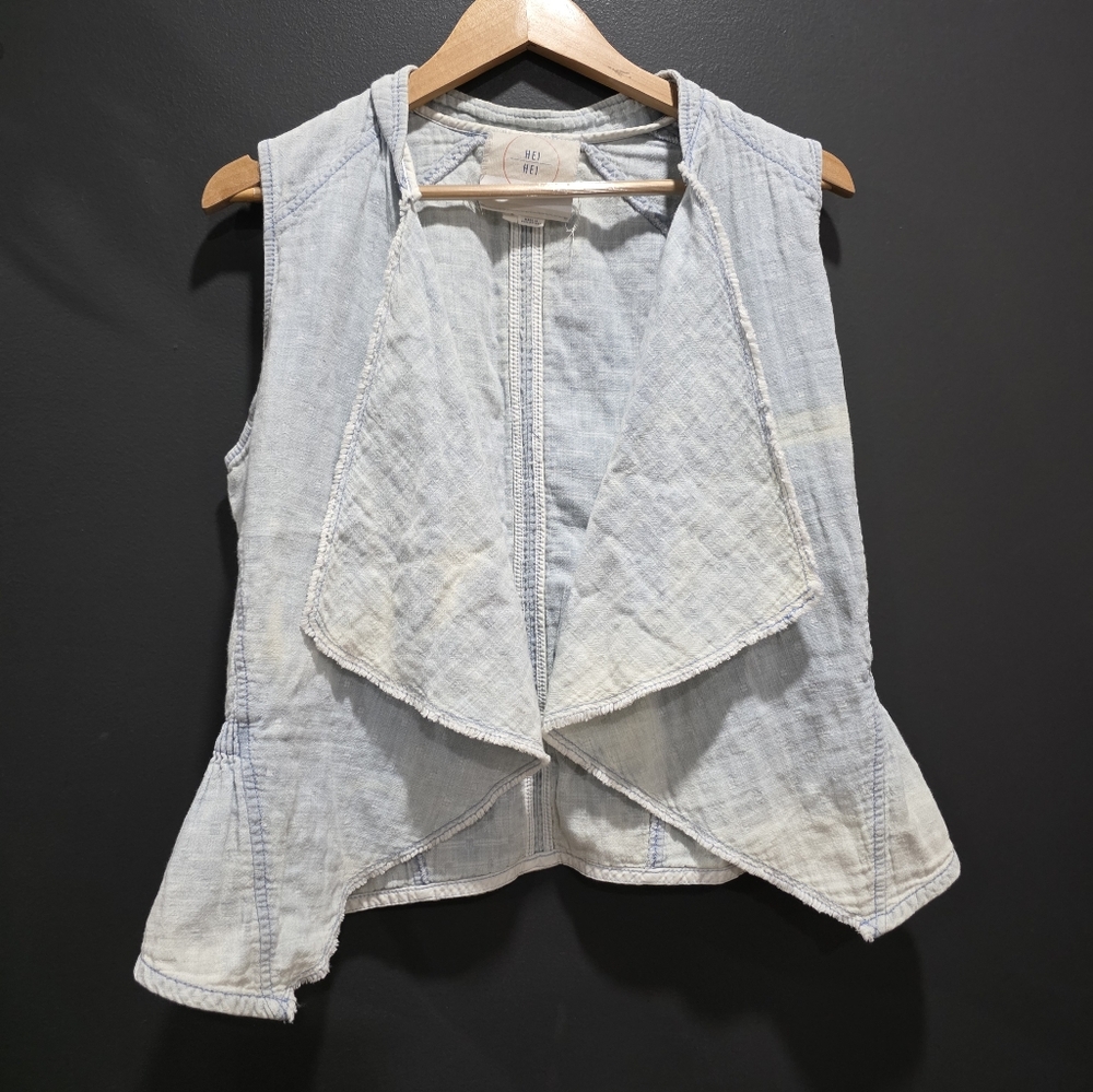 Anthropologie Hei Hei Open Chambray Angled Vest Medium Cotton